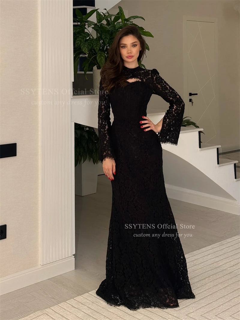 Elegant Yellow Mermaid Lace Evening Dress for Women