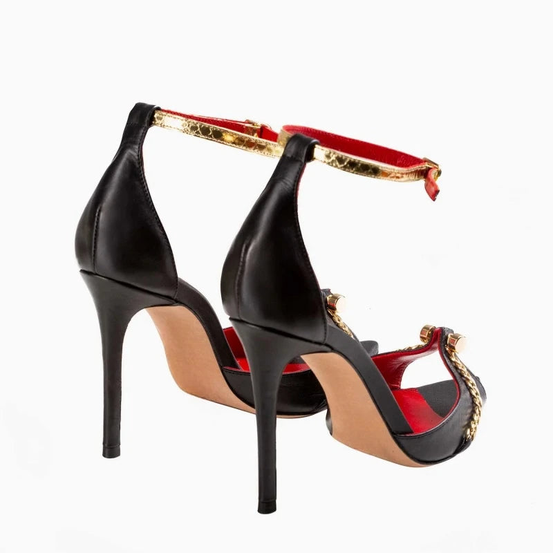 Metal Decoration Pointed Toe High Heel Sandals for Women