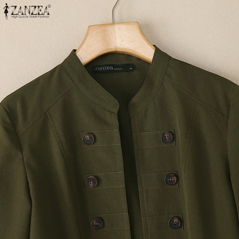 Lightweight Mandarin Collar Open Front Jacket for Women