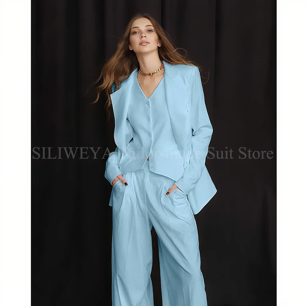 Slim Fit Single Breasted Three Piece Office Suit For Women