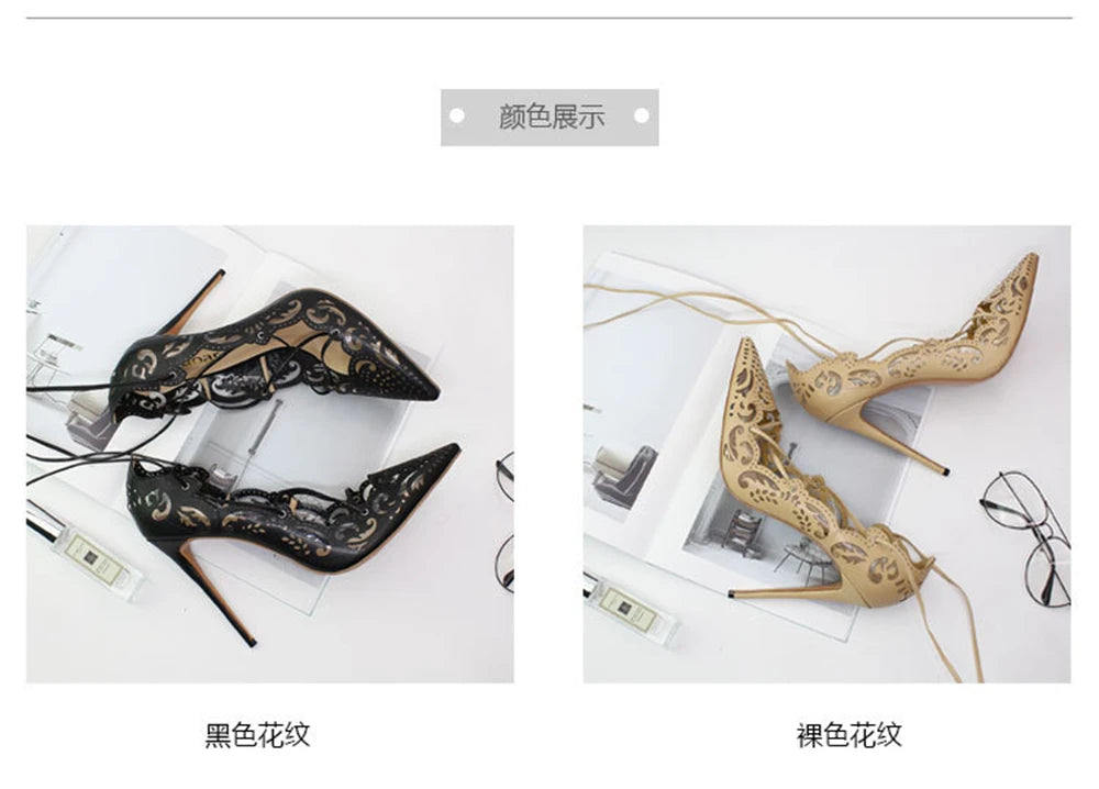 Pointed Toe Lace-Up Thin High Heel Pumps for Women