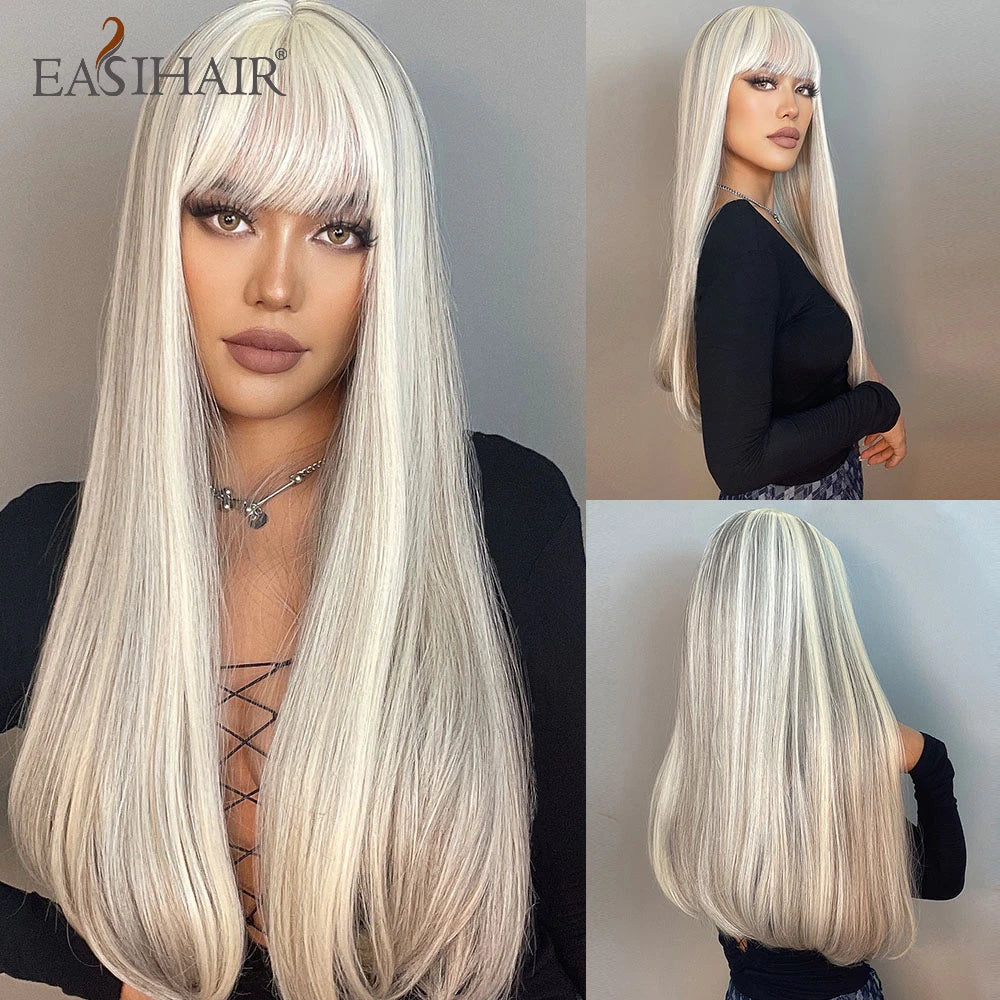 Heat Resistant Long Straight Ombre Bangs Wig for Women