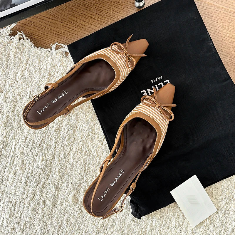 Elegant Bowtie Weave Sandals With Buckle for Women