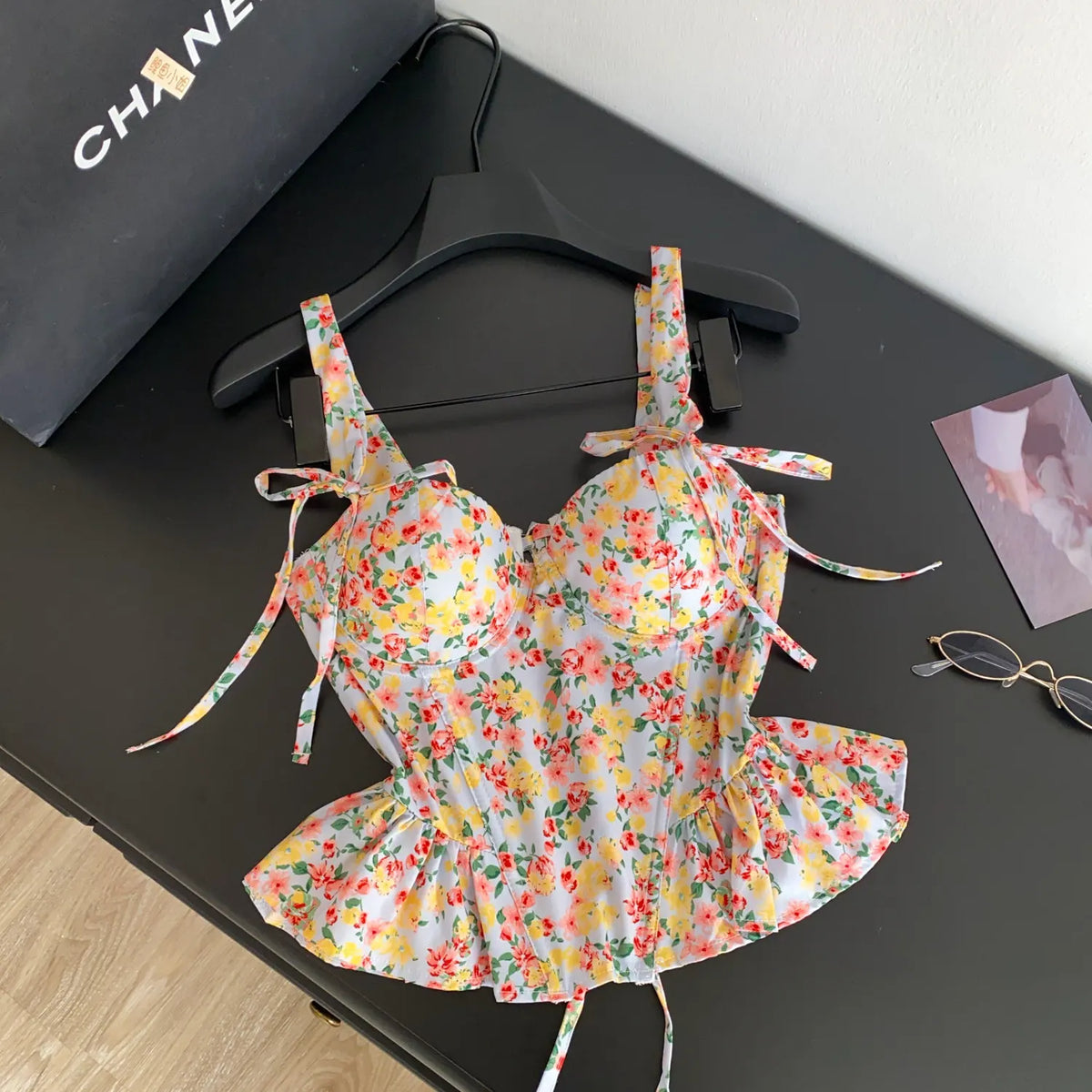 Summer Floral Lace-Up Corset Camisole Top for Women