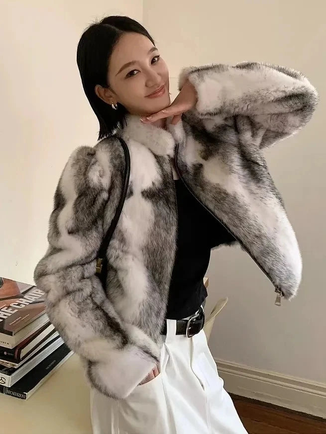 Faux Mink Fur Coat for Women,Short Jackets,O-Neck Overcoat,Female Clothes,High-Quality，England Style,Autumn,Winter,New