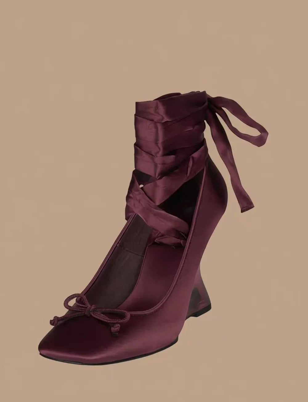 Olive Satin Square Toe Wedge Heels