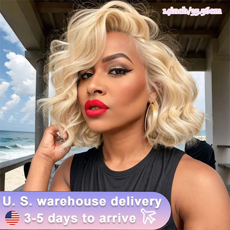 Blonde Body Wave Human Hair Lace Front Bob Wig for Women
