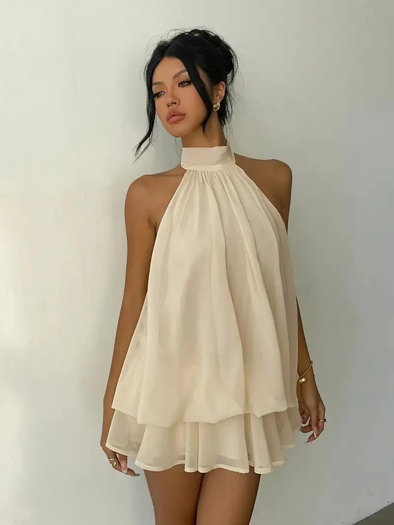 Chiffon Halter Backless Summer Mini Dress for Women