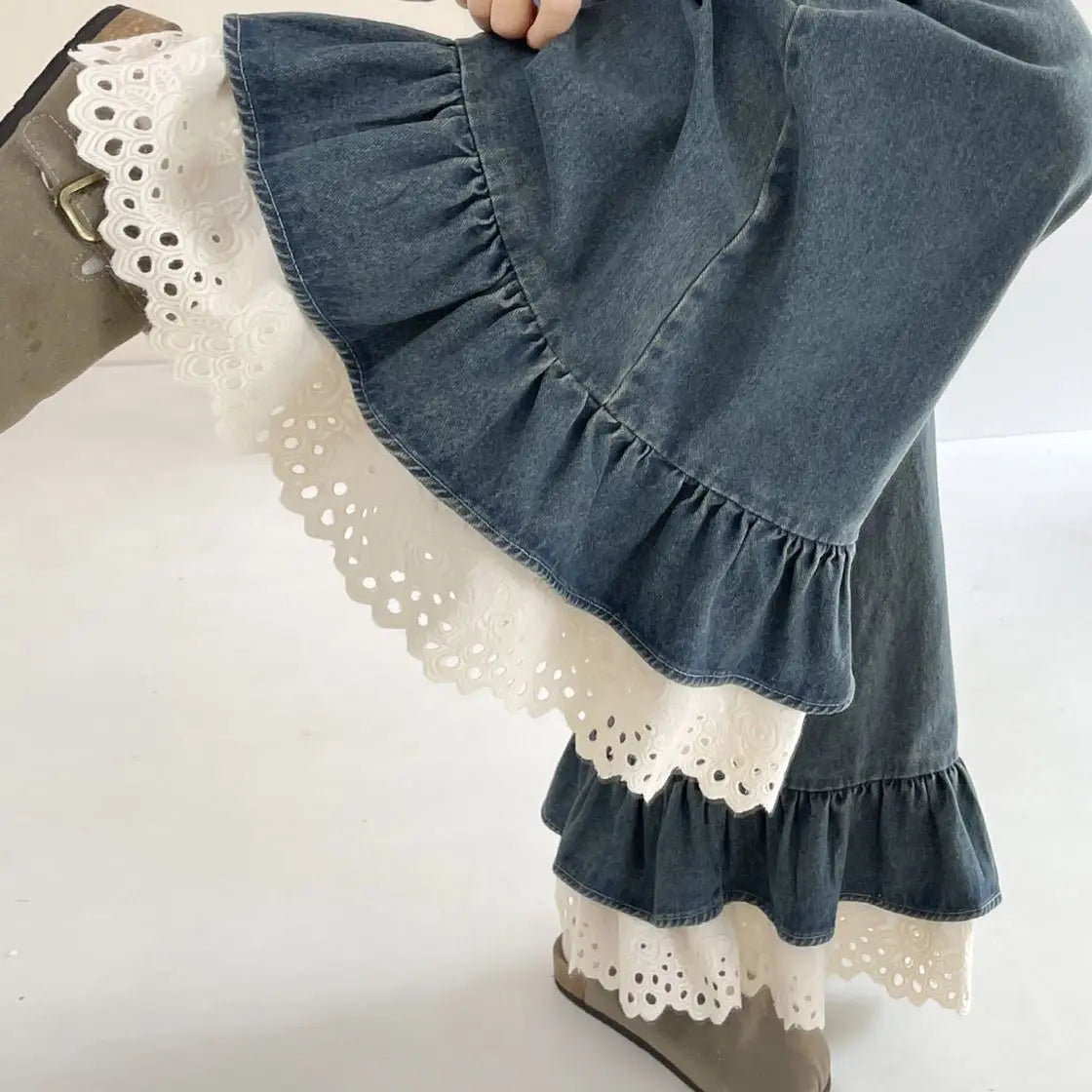 Relaxed Fit Elastic Waist Wide Leg Denim Jeans For Women