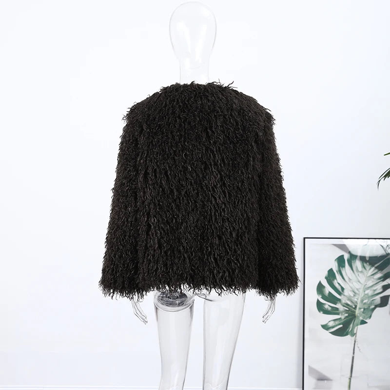 Vintage Women's Fur Coat Elegant Open Collar Thicken Full Sleeve Jacket With Furs Female 2025 New Autumn Winter Woman Clothes