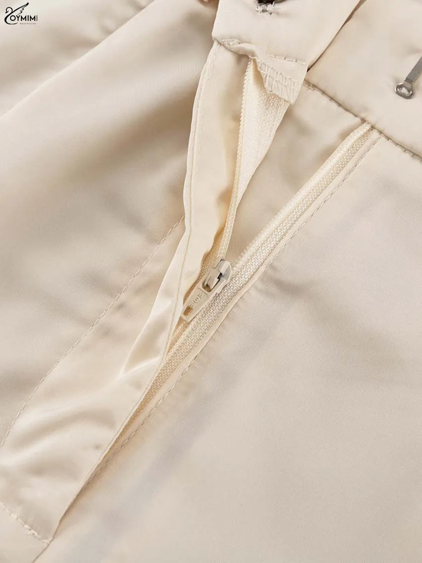 Oymimi Elegant Apricot 2 Piece Sets Women Outfit Fashion Long Sleeve Lace-Up Shirts And High Waist Straight Simple Trousers Sets