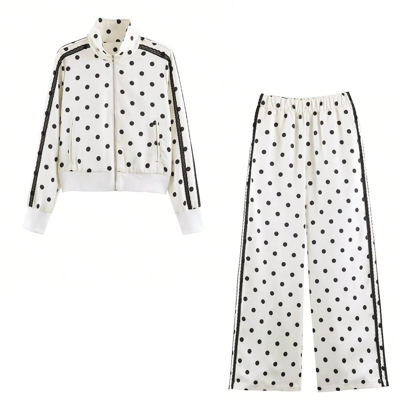 Elegant Polka Dot Pantsuit Stand Collar with Wide Leg for Women