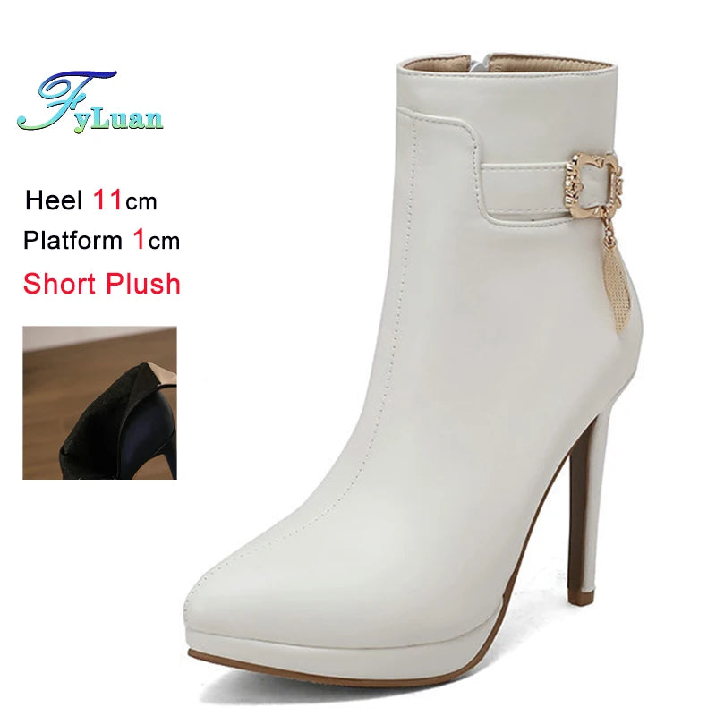 Red High Heel Pointed Toe Ankle Boots