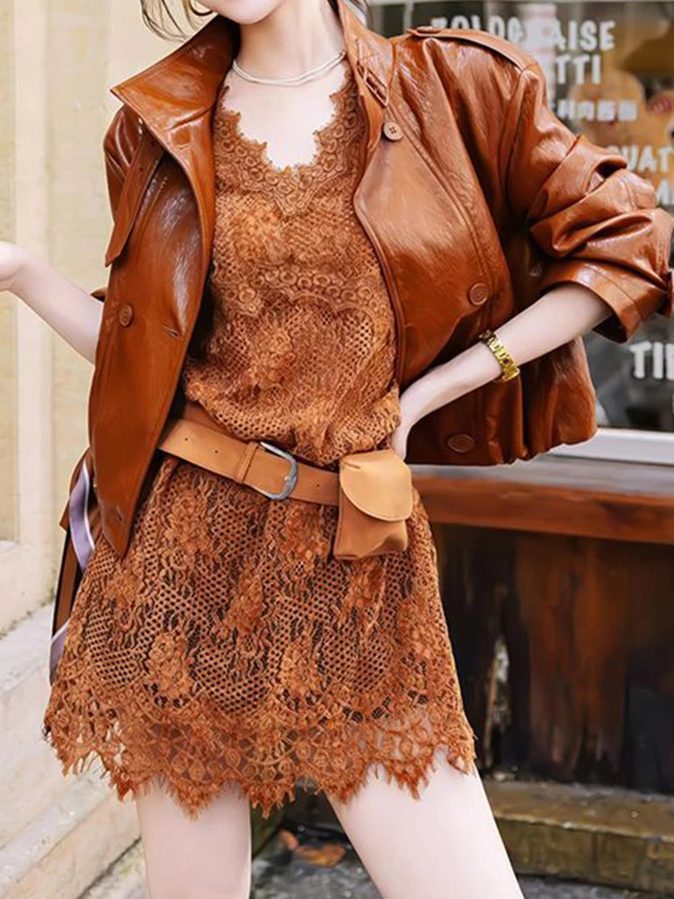 Elegant Korean Lace Suspender Midi Dress for Women