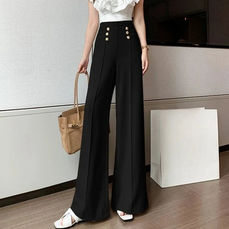 High Waist Female Trousers Elastic Classic Xxl Vintage Korean Fashion Chic and Elegant Aesthetic G 90s Women's Pants Wide Leg