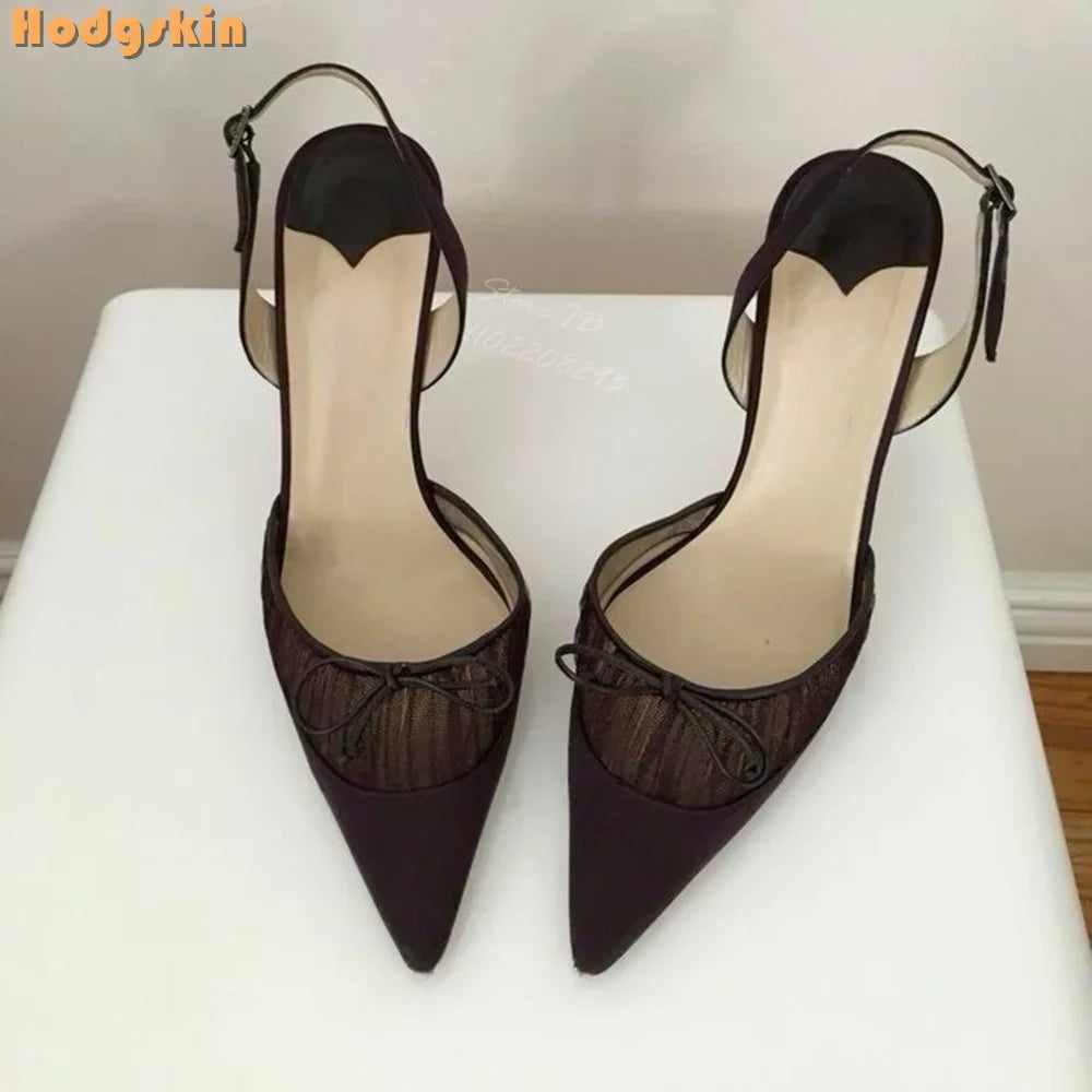 Butterfly Knot Satin Pointed Toe Pumps With Thin Heels for Women