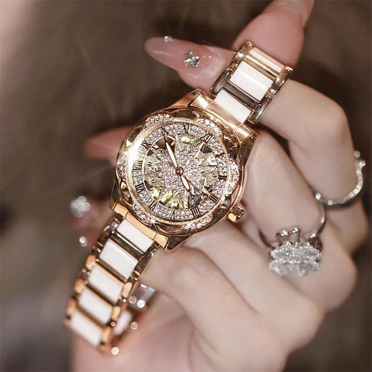 Skeleton Dial Diamond Accent Quartz Watch