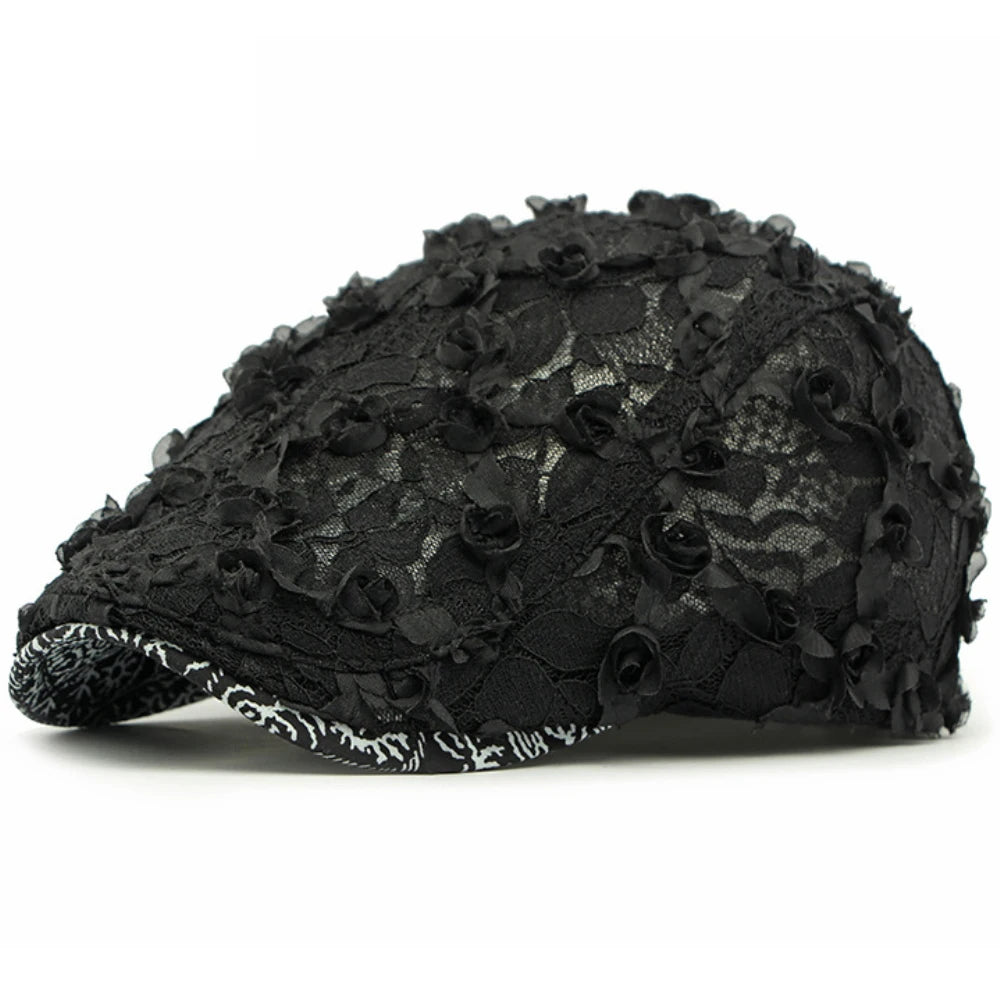Spring Summer Floral Lace Mesh Beret Hat for Women