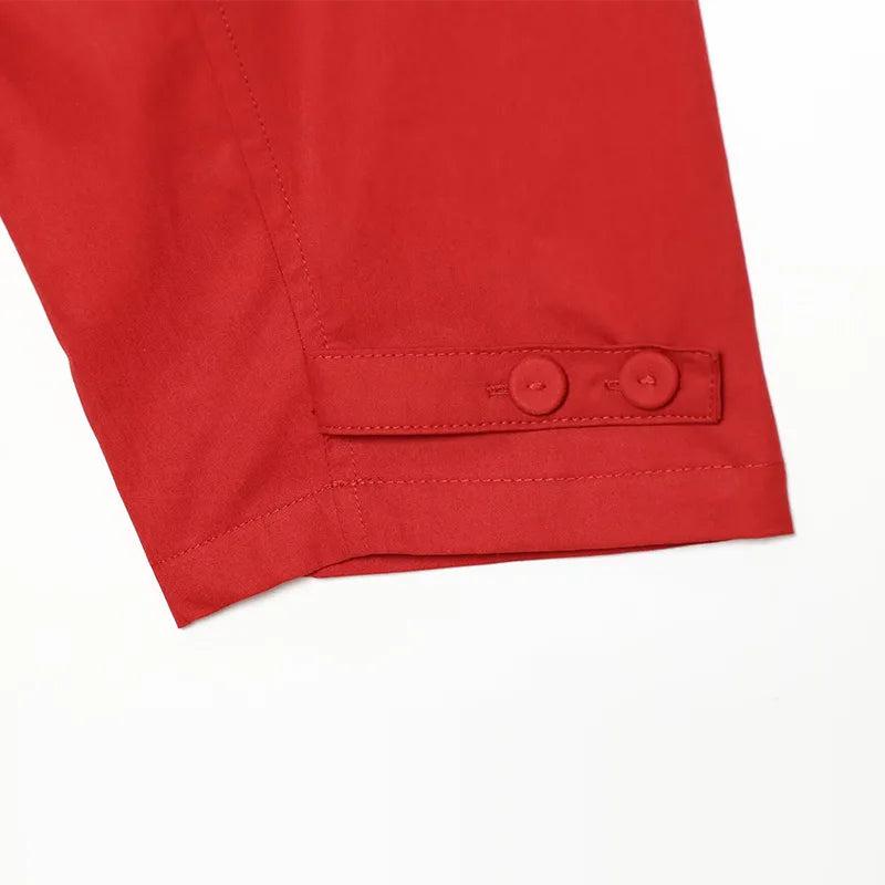 Casual Red Jacket With Turn-Down Collar and Long Sleeves for Women