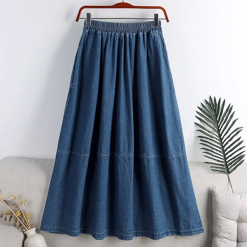 Classic Retro Denim Midi Regular Fit Skirt For Women