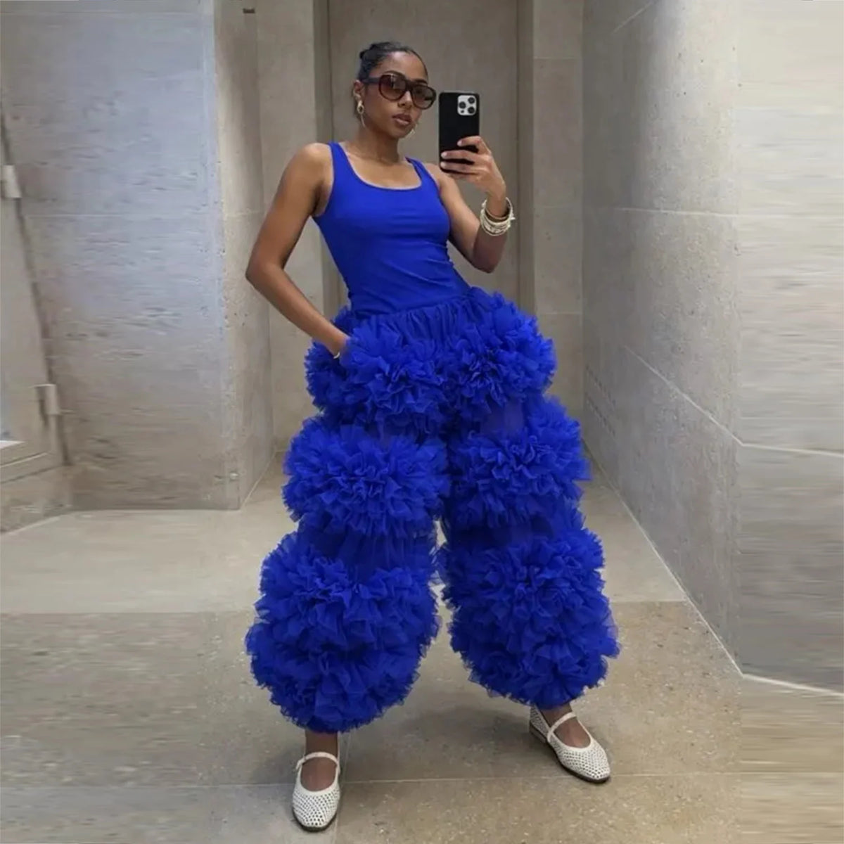 Ruffled Tiered High Waist Elastic Wide Pants for Women
