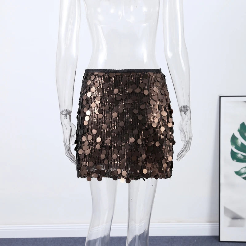 Sequined Paillette High Waist A Line Mini Skirt for Women