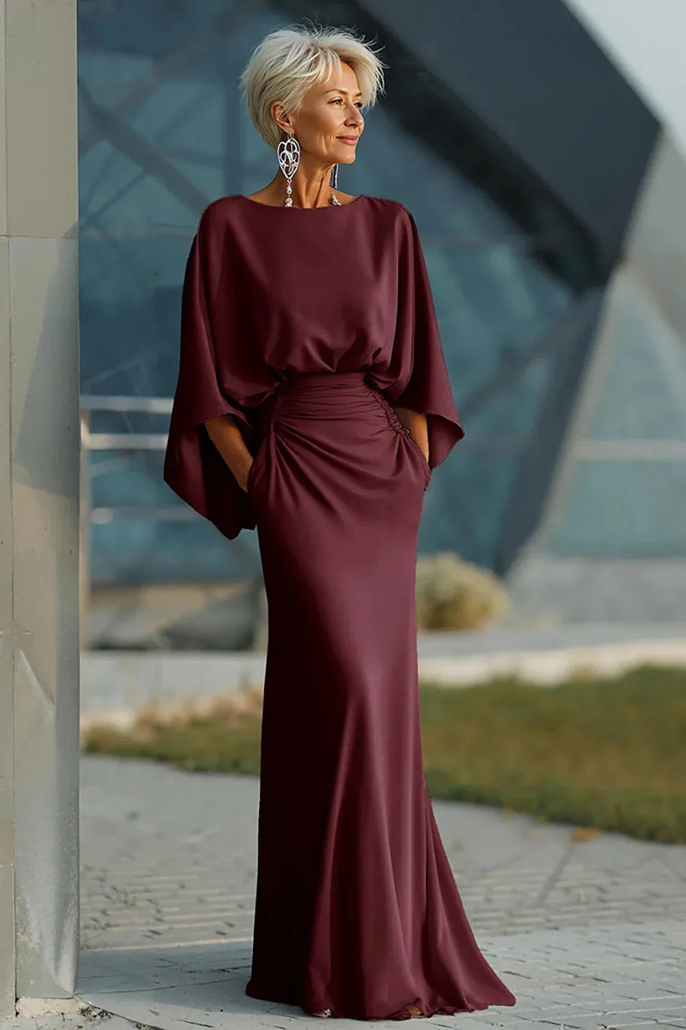 Satin Backless Ruched Evening Gown