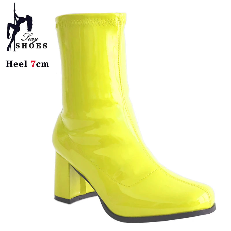 Leather Zip Round Toe Square Heel Ankle Boots for Women