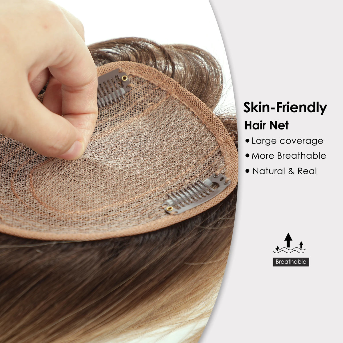 Brown Ombre Silk Base Human Hair Topper With Bangs For Women