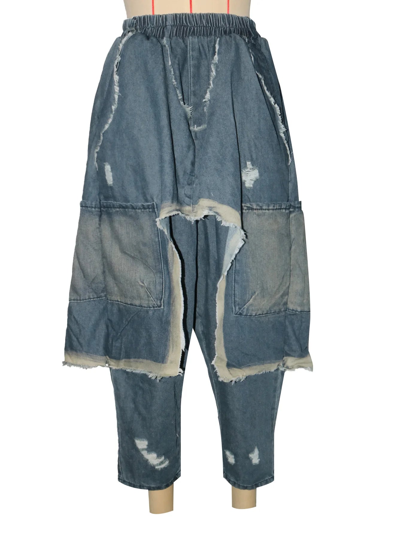 Drawstring Tie Dye Camouflage Ripped Harem Pants for Women
