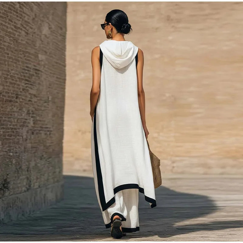Casual Solid Blouse and Wide Leg Trousers for Women