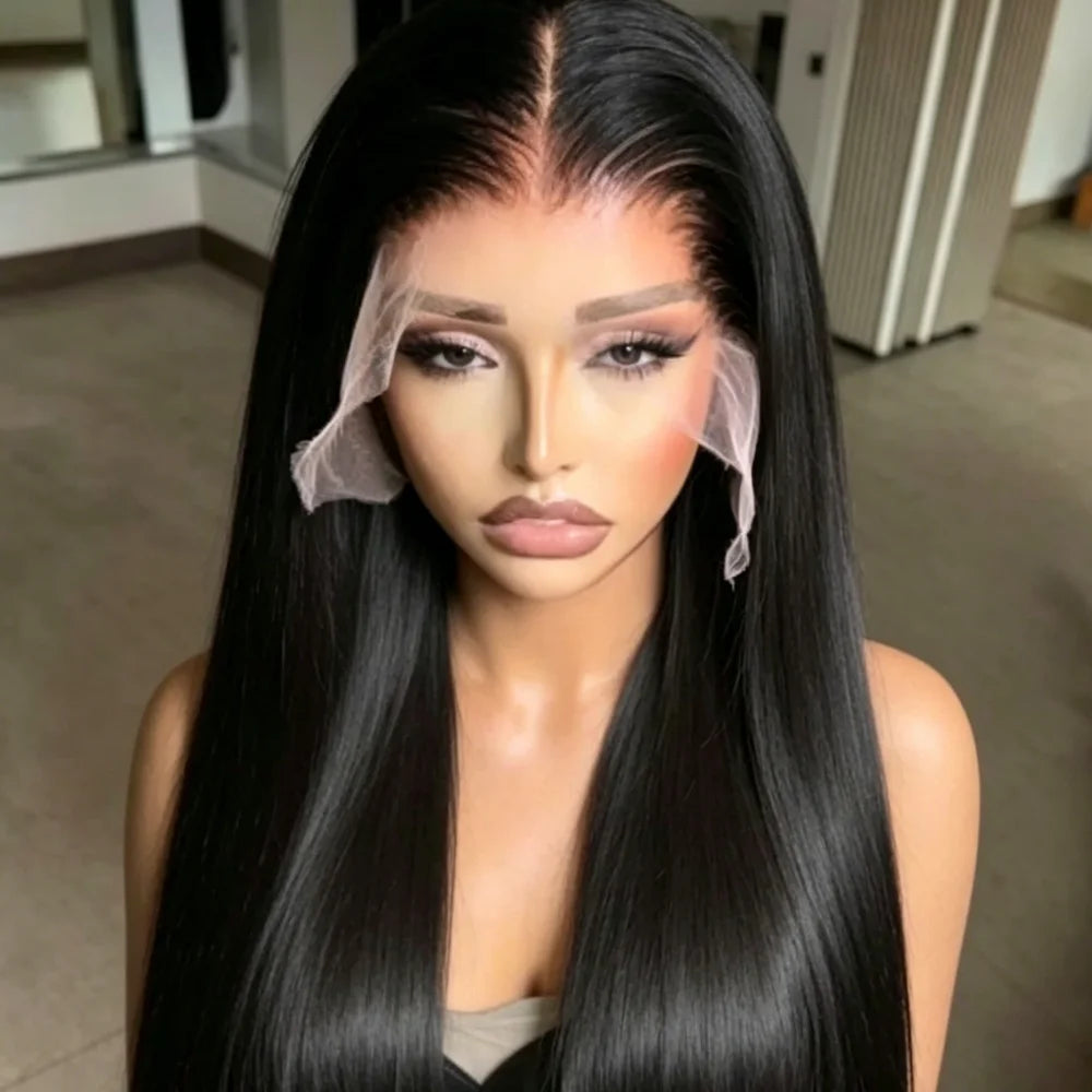 Long Bone Straight Glueless Lace Front Human Hair Wig For Women