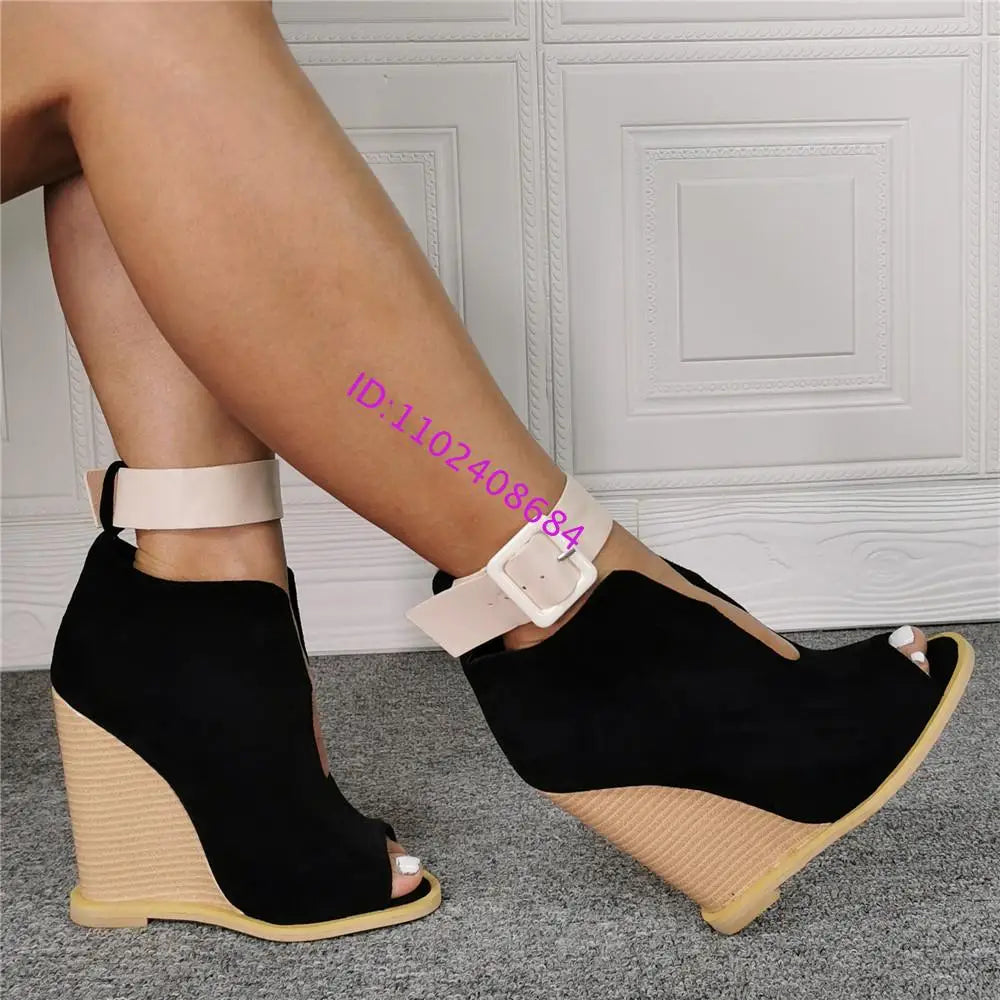 Adjustable Strap Peep Toe Wedge Sandals