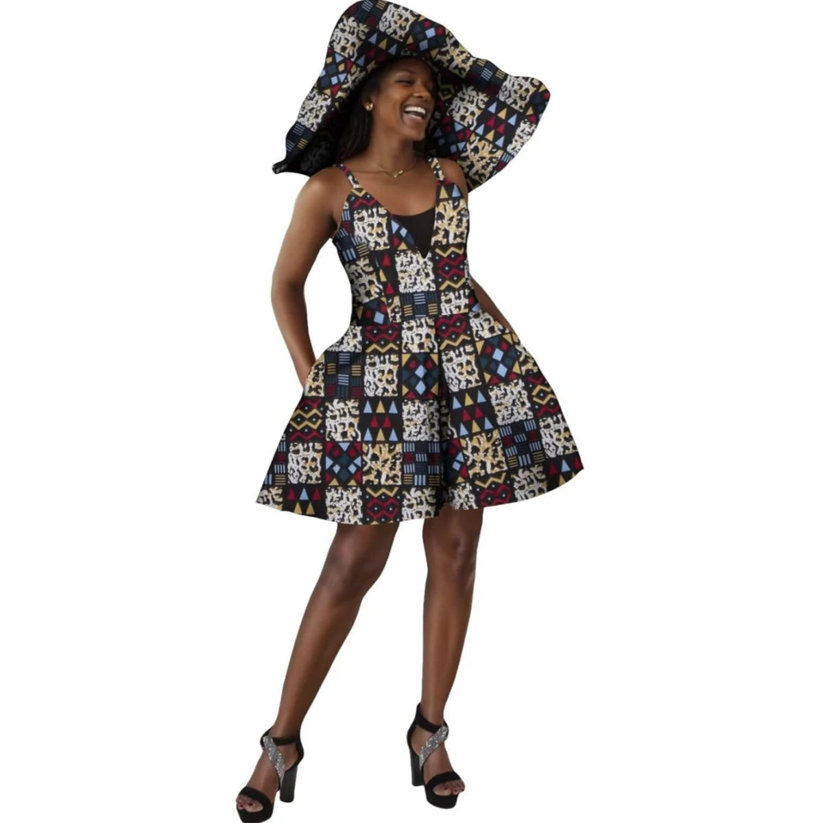Sleeveless V Neck African Print Jumpsuit for Women