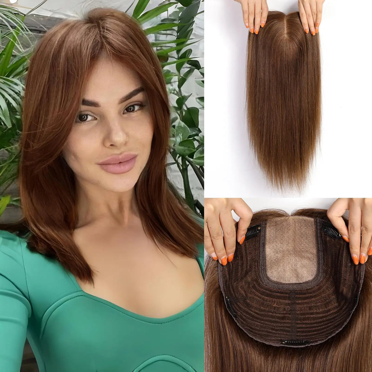 Clip In Light Blonde Dark Root Straight Hair Topper For Women