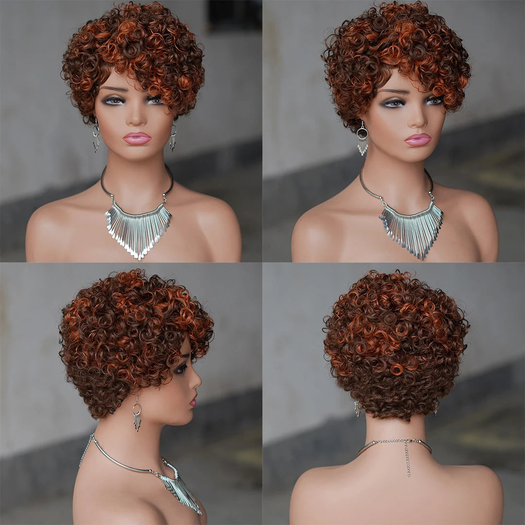 Short Curly Pixie Cut Brazilian Human Hair Wig for Women