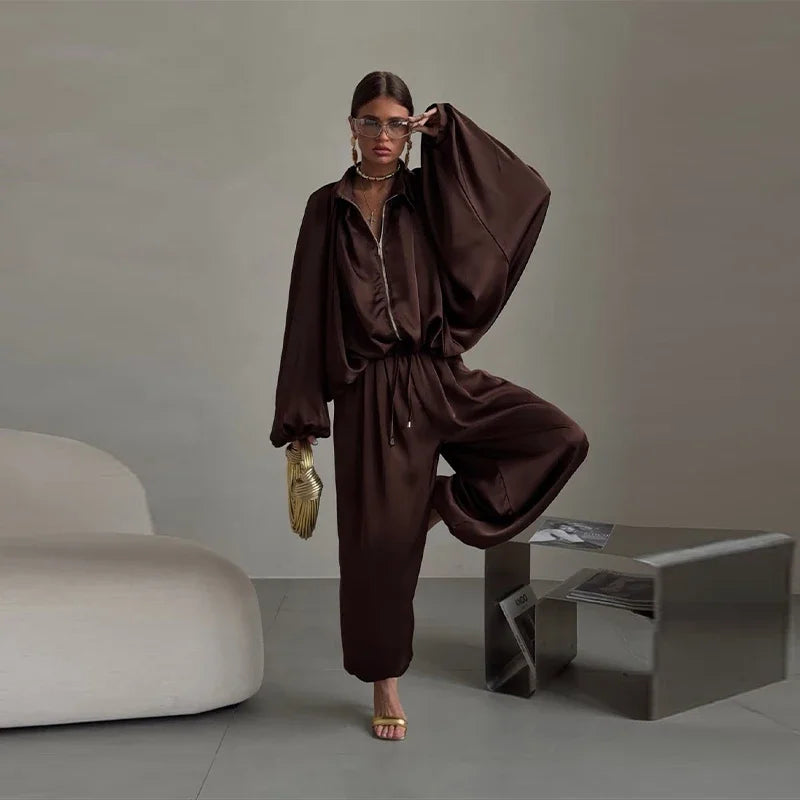 Autumn Casual Loose Relaxed Coat and Pants Set for Women