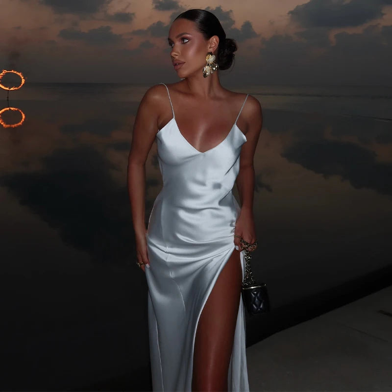 Sophisticated Backless Satin Evening Dress for Women