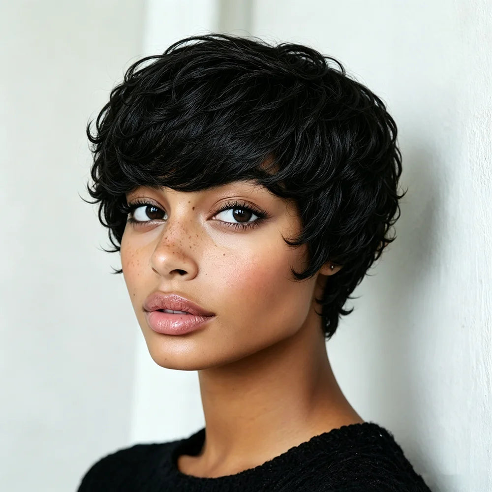 Pre Plucked Straight Human Hair Short Pixie Wig for Women