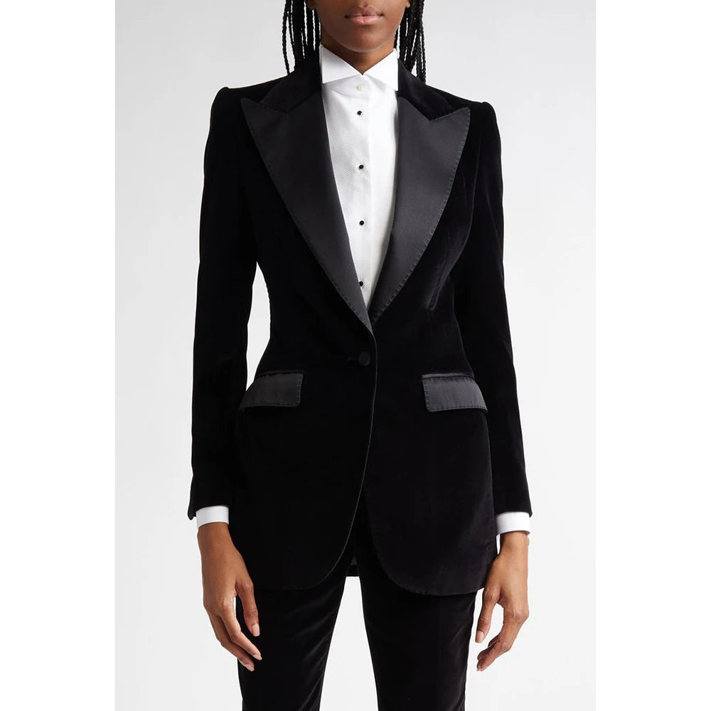 Classic Black Flannel Two Piece Business Suit For Women