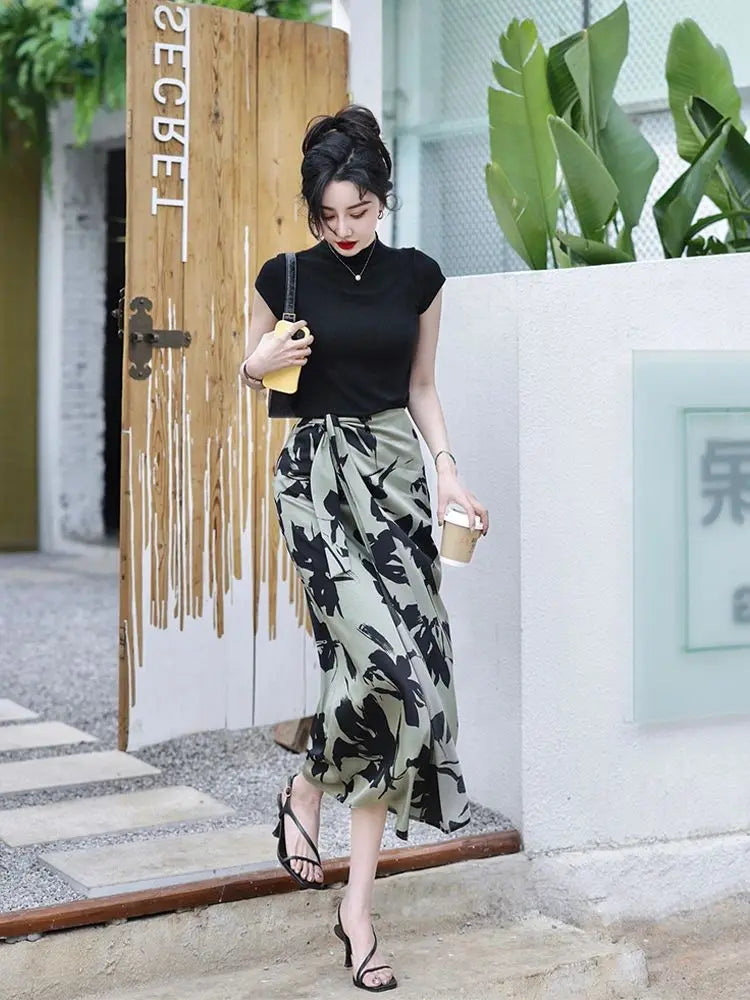 Skirts for Women High Waist Midi Woman Skirt Printing Clothing Sales 2025 Trend Korean Fashion A Line Luxury Elegant New in Chic