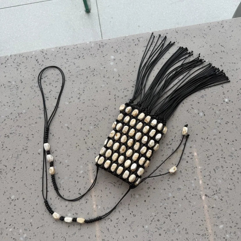Handmade Beaded Rope Crochet Crossbody Bag for Women