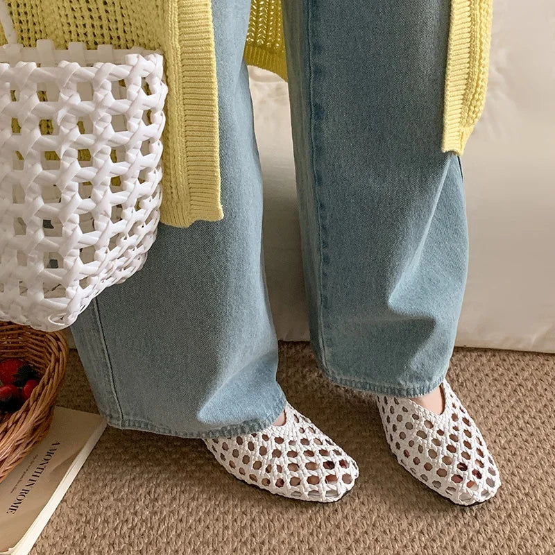 Handmade French Style Cut Out Weave Sandals for Women