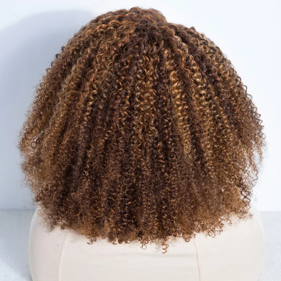 Ombre Brown Kinky Curly Glueless Bob Lace Wig for Women