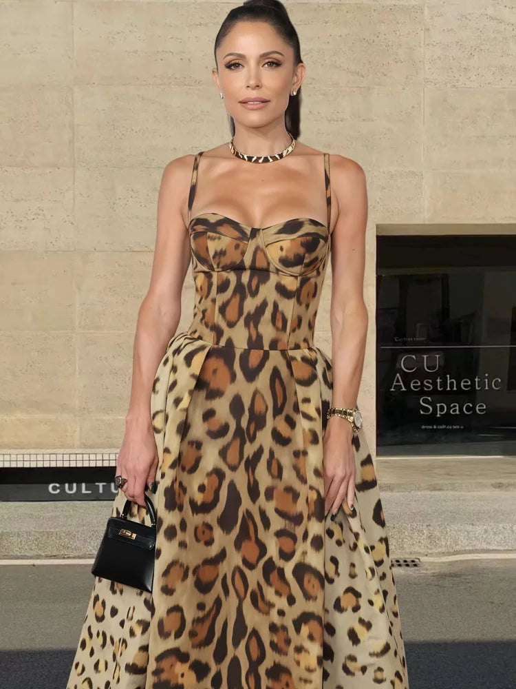 Leopard Print Open Back Sleeveless Mini Dress For Women