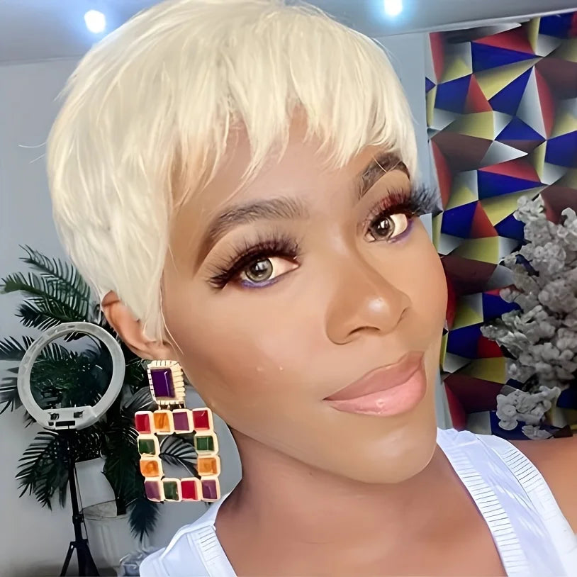 Heat Resistant Wavy Pixie Cut Blond Synthetic Wig for Women