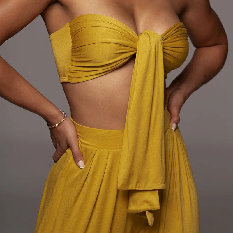 Elegant Solid Color Casual Two Piece Set for Women