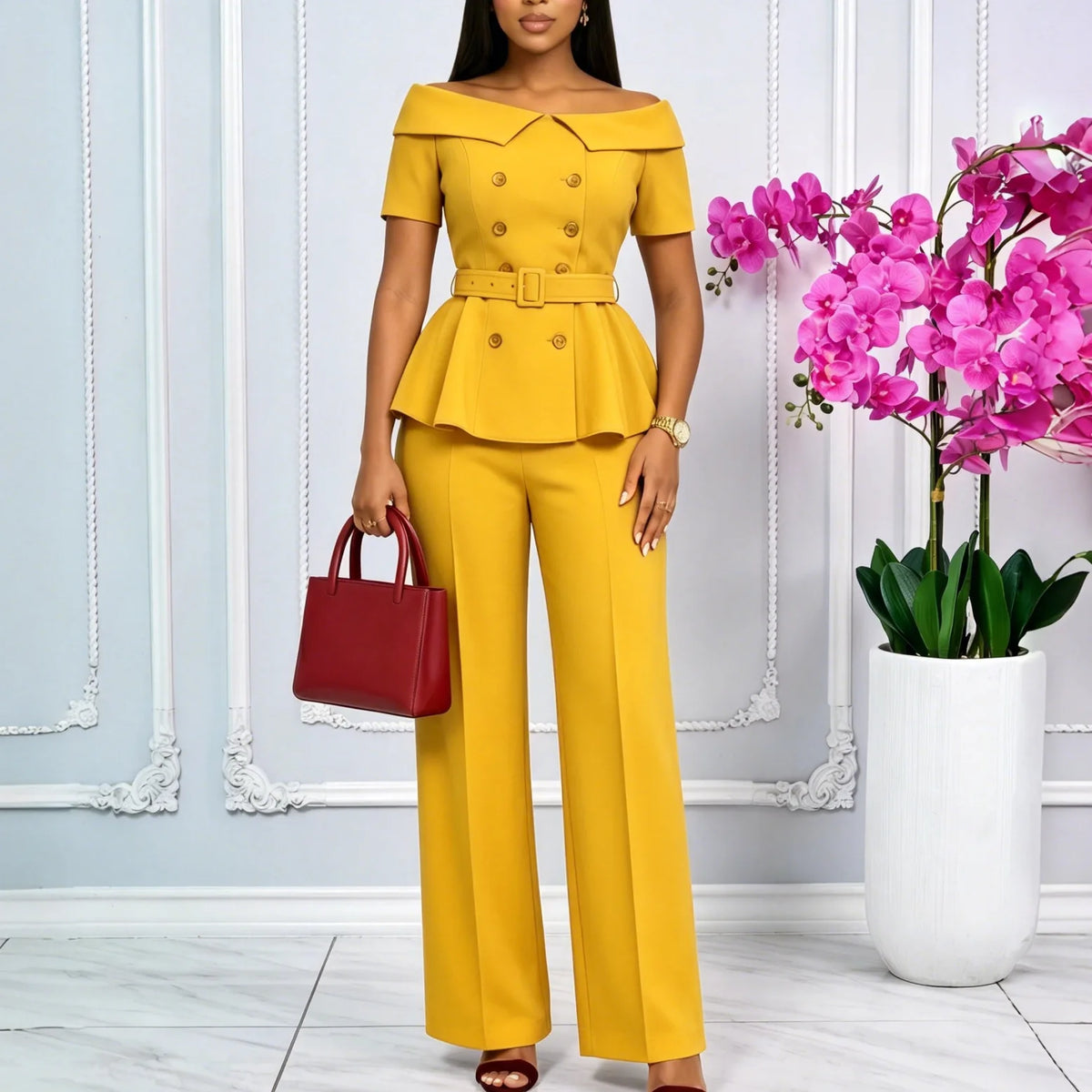 Summer Short Sleeve Top and Pants Matching Set for Women