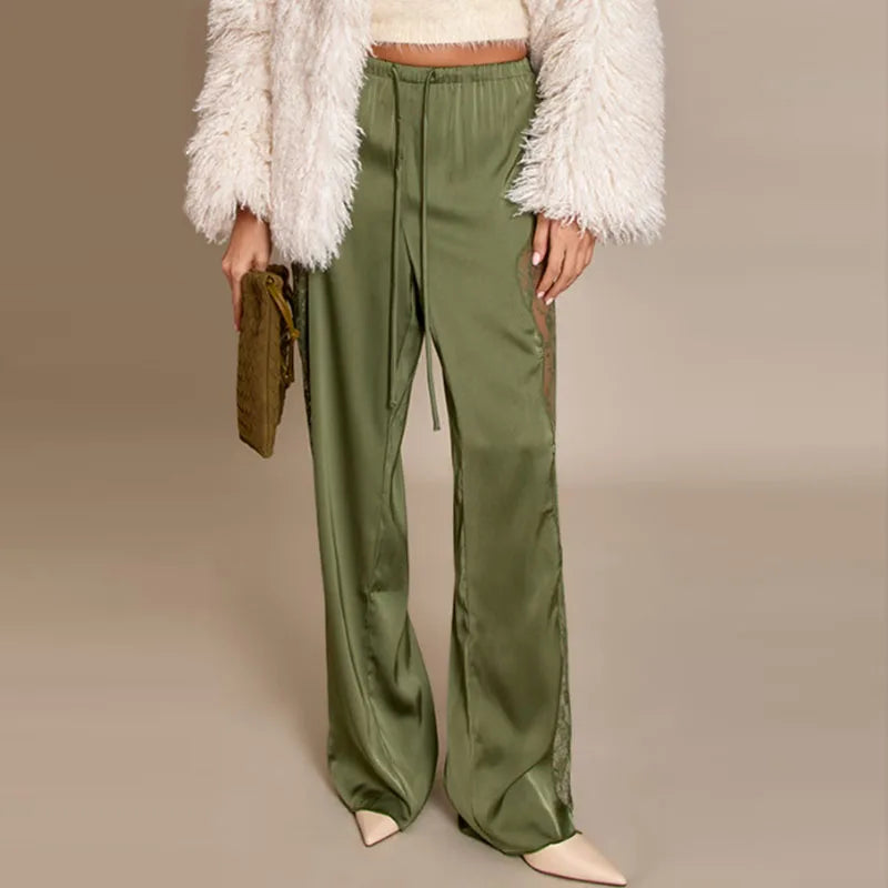 Bohemian Lace Trim Elastic Waist Lounge Pants for Women