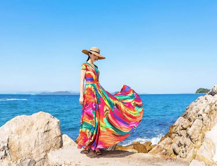 Plus Size Peacock Print Maxi Dress